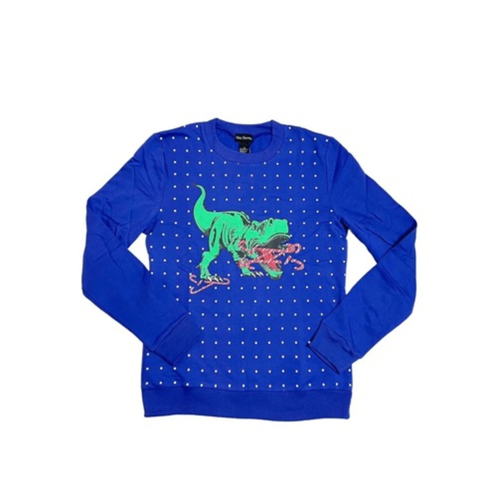 Alex Stevens Lightweight Blue Christmas Dinosaur Polka Dot Sweatshirt‎ Medium